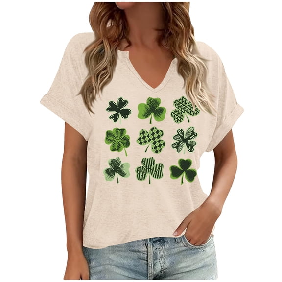PNTUTB St. Patrick's Day Fashion Women's Print Casual V Neck Short Sleeve Loose Comfortable T Shirts