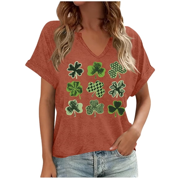 PNTUTB St. Patrick's Day Fashion Women's Print Casual V Neck Short Sleeve Loose Comfortable T Shirts