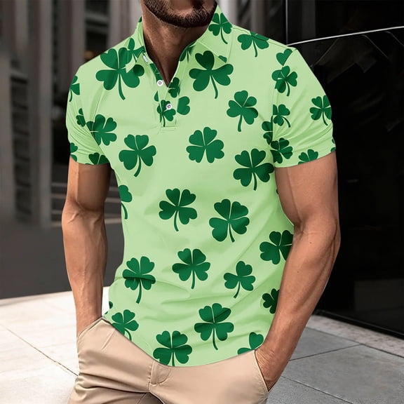 PNTUTB St. Patrick's Day Men's Fashion Print Casual Collared Short Sleeve Button Down Pullover Blouse