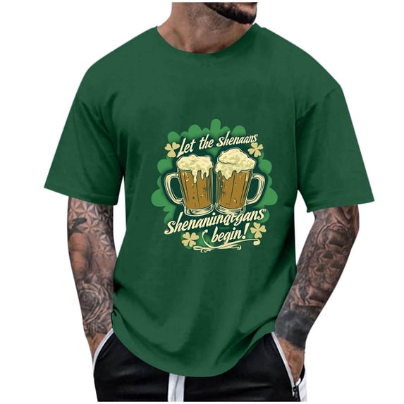 PNTUTB St. Patrick's Day Men's Fashion Print Casual Crew Neck Pullover Loose Comfortable Short Sleeve Tops