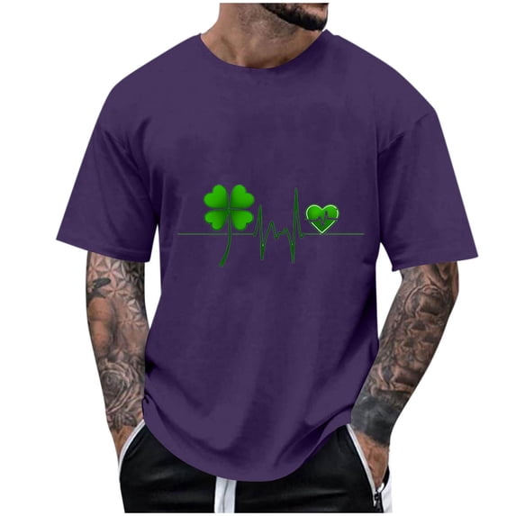 PNTUTB St. Patrick's Day Men's Fashion Print Casual Loose Comfortable Short Sleeve Crew Neck Pullover Tops