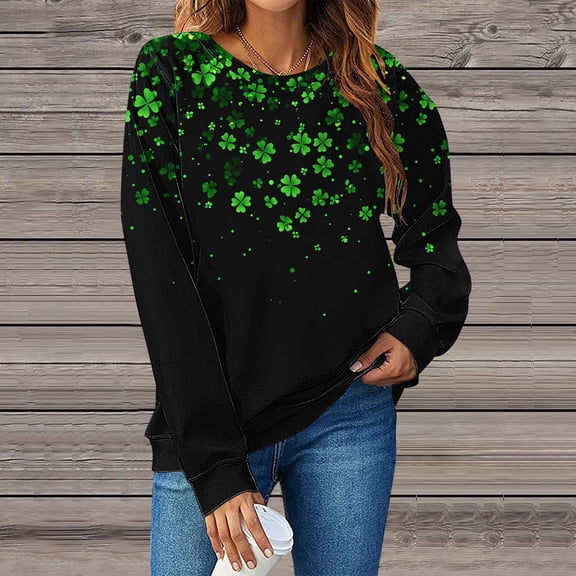 PNTUTB St. Patrick's Day Sweatshirt for Women Fashion Print Crew Neck Long Sleeve Hoodless Ireland Pullover Comfort Tops
