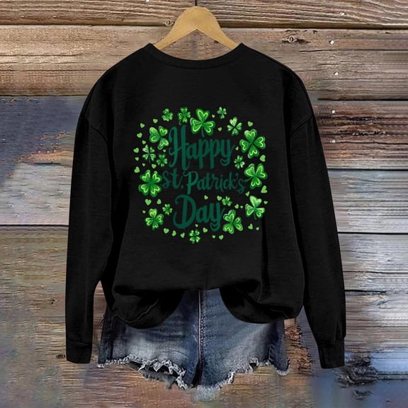 PNTUTB St. Patrick's Day Sweatshirts for Women Fashion Printed Irish Casual Loose Fit Long Sleeve Crew Neck Pullover Tops