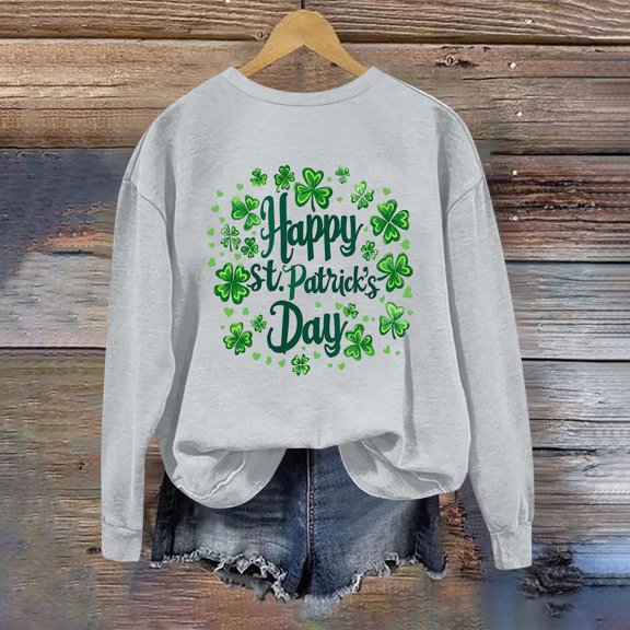 PNTUTB St. Patrick's Day Sweatshirts for Women Fashion Printed Irish Casual Loose Fit Long Sleeve Crew Neck Pullover Tops