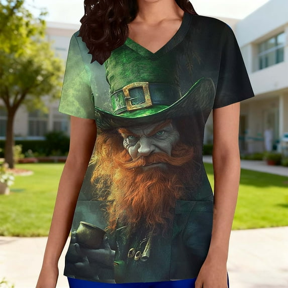 PNTUTB St. Patrick's Day Women's Fashion Print Casual Loose Comfort T Shirt V Neck Short Sleeve with Pockets