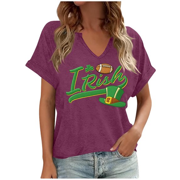 PNTUTB St. Patrick's Day Women's Fashion Print Casual Loose Comfortable V Neck Short Sleeve T Shirts