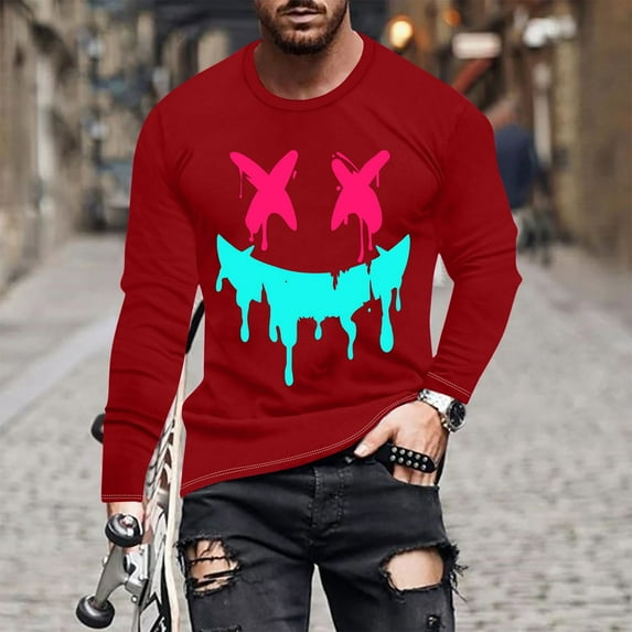 PNTUTB Stylish Men's Printed Crew Neck Design Comfortable Long Sleeve Top for Fall/Winter