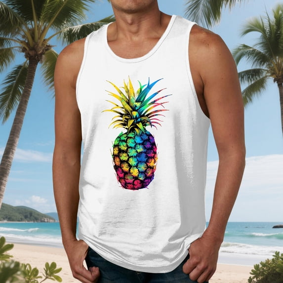 PNTUTB Summer Beach Men's Casual Loose Fashion Print Crew Neck Comfortable Sleeveless Tank Tops