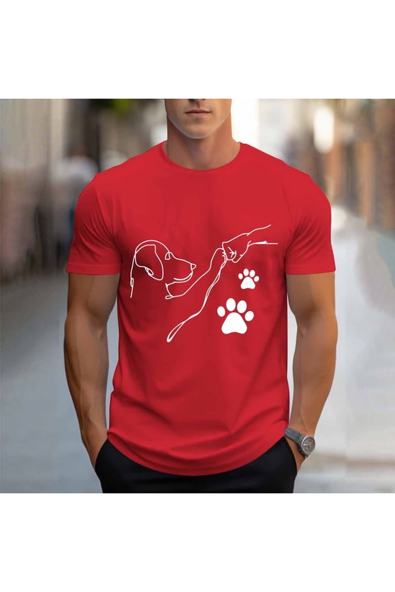 Summer Casual Men's Fashion Paw Print Crew Neck Pullover Short Sleeve Comfortable Tops