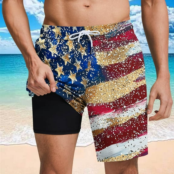 PNTUTB Summer Casual Men's Fashion Printed Elastic Drawstring Loose Comfortable Lined Beach Shorts with Pockets