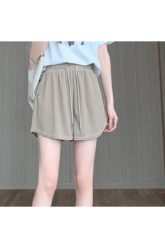 Summer Casual Women's Solid Color Soft Comfortable Elastic Waist Drawstring Wide Leg Shorts with Pockets