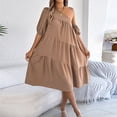 thumbnail image 1 of PNTUTB Summer Cool Women's Dress: Fashionable Solid-Color Off-the-Shoulder Short-Sleeve Casual Loose Comfortable Midi Dress, 1 of 6