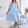 thumbnail image 1 of PNTUTB Summer Cool Women's Dress: Fashionable Solid-Color Off-the-Shoulder Short-Sleeve Casual Loose Comfortable Midi Dress, 1 of 6