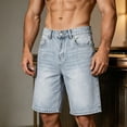 thumbnail image 1 of PNTUTB Summer Denim Shorts for Men Shorts Stylish Versatile Solid-Color Casual Loose Comfortable Button Zipper Straight-Leg Shorts with Pockets, 1 of 6
