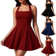 thumbnail image 1 of PNTUTB Summer Fashion Women's Dresses Solid-Color Halter-Neck Sleeveless Dress Casual Comfortable Fitted A-Line Party Short Dresses, 1 of 7