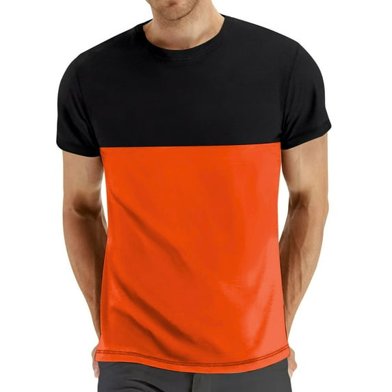 PNTUTB Summer Fashion Men's Casual Short Sleeved Color Blocked Round Neck Comfortable Shirt
