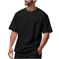 thumbnail image 1 of PNTUTB Summer Men's Checkered Pattern Casual Solid Color Short Sleeved Round Neck Loose T-shirt, 1 of 6