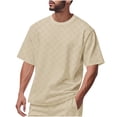 thumbnail image 1 of PNTUTB Summer Men's Checkered Pattern Casual Solid Color Short Sleeved Round Neck Loose T-shirt, 1 of 6
