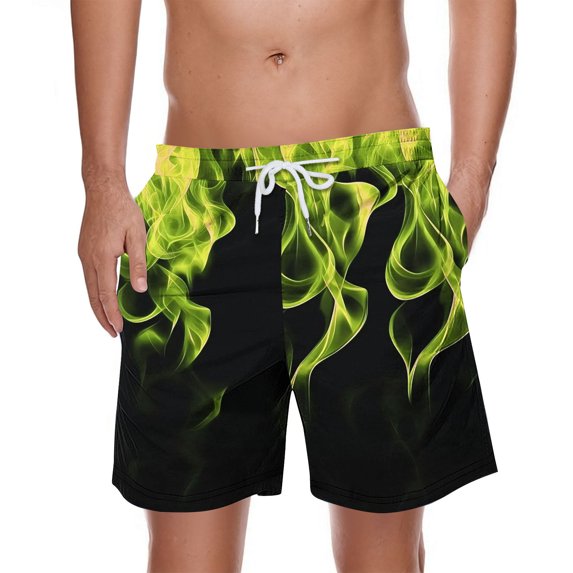 PNTUTB Summer Men's Fashion Flame Print Elastic Drawstring Relaxed Comfortable Beach Shorts with Pockets