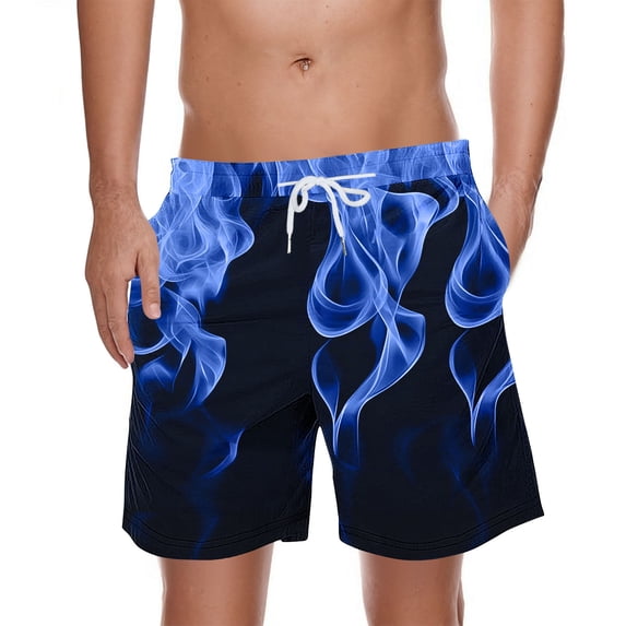 PNTUTB Summer Men's Fashion Flame Print Elastic Drawstring Relaxed Comfortable Beach Shorts with Pockets