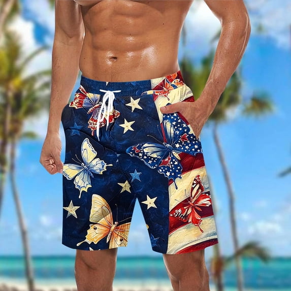 PNTUTB Summer Men's Fashion Printed Casual Loose Comfortable Elastic Drawstring Beach Shorts with Pockets