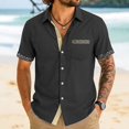 thumbnail image 1 of PNTUTB Summer Men's Fashion Printed Patchwork Casual Loose Comfort Collared Button Front Short Sleeve Top with Pockets, 1 of 6