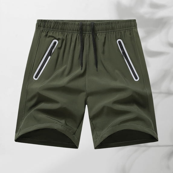 PNTUTB Summer Men's Fashion Solid Color Casual Athletic Elastic Waist Drawstring Comfortable Shorts with Zipper Pockets