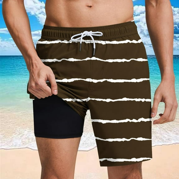 PNTUTB Summer Men's Fashion Striped Elastic Drawstring Relaxed Comfort Lined Beach Shorts with Pockets