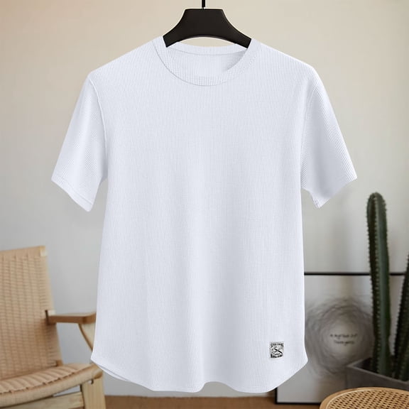 PNTUTB Summer Men's Fashionable Basic Casual Versatile Top Solid Color Loose Fit Short Sleeve Crew Neck T-shirt