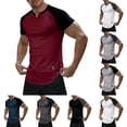 thumbnail image 1 of PNTUTB Summer Men's Short-Sleeve T-Shirt Stylish Two-Tone Ribbed V-Neck Top Casual Comfortable Breathable Stretch Sports T-Shirts, 1 of 7