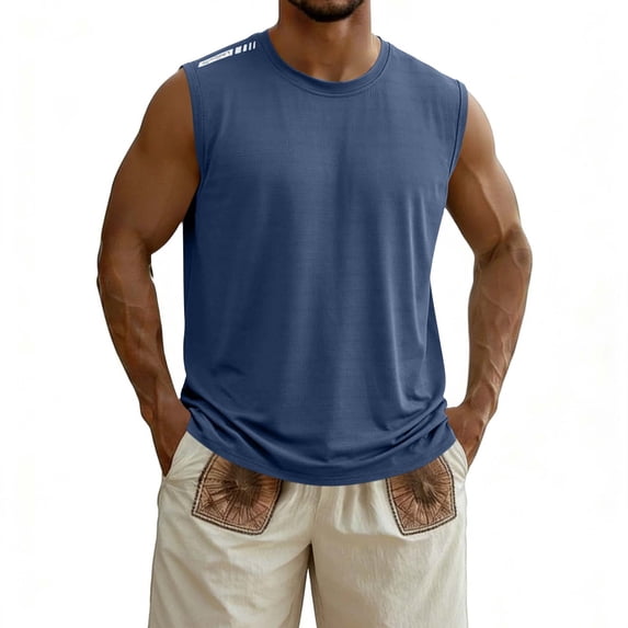PNTUTB Summer Men's Sleeveless Tops Stylish Solid-Color Versatile Vest Round-Neck Pullover Casual Tops Loose Comfortable Breathable Sports Tank Tops