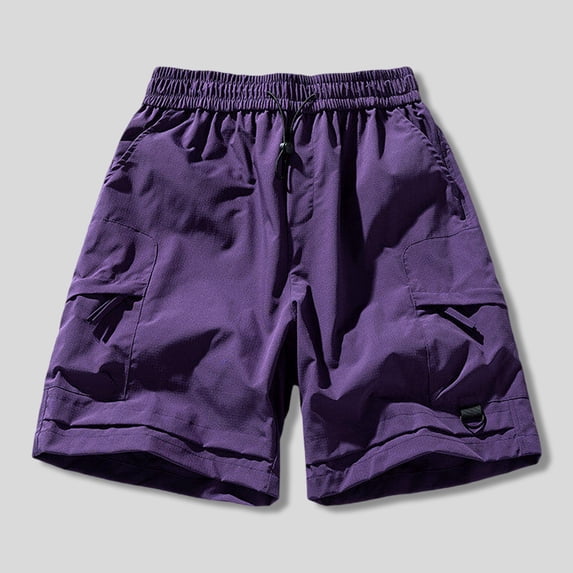 PNTUTB Summer Men's Solid Color Casual Elastic Waist Drawstring Loose Comfortable Workwear Shorts with Multiple Pockets