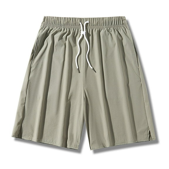 PNTUTB Summer Men's Solid Color Casual Loose Elastic Waist Drawstring Pocket Athletic Beach Shorts