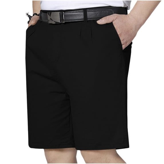 PNTUTB Summer Men's Solid-Color Casual Shorts Button-and-Zip Suit Shorts Loose Comfortable Breathable Commuter Shorts with Belt Loops and Pockets