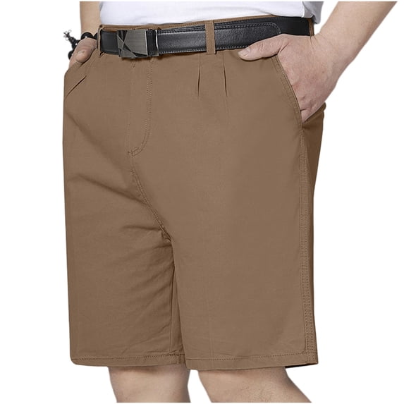 PNTUTB Summer Men's Solid-Color Casual Shorts Button-and-Zip Suit Shorts Loose Comfortable Breathable Commuter Shorts with Belt Loops and Pockets