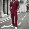 thumbnail image 1 of PNTUTB Summer Men's Solid-Color Suit Set Casual 2 Piece Outfitss Loose Short-Sleeve Crew-Neck Top and Elastic-Waist Drawstring Pants Two-Piece Set, 1 of 6