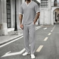 thumbnail image 1 of PNTUTB Summer Men's Solid-Color Suit Set Casual 2 Piece Outfitss Loose Short-Sleeve Crew-Neck Top and Elastic-Waist Drawstring Pants Two-Piece Set, 1 of 6