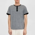 thumbnail image 1 of PNTUTB Summer Men's Striped Casual Half Buttoned Round Neck Pullover Short Sleeve Comfortable Tops, 1 of 6