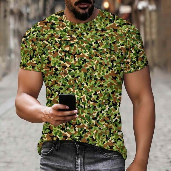 PNTUTB Summer Men's and Women's Fashion Camouflage Casual Short Sleeve Crew Neck Loose Comfortable Pullover Tops