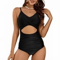 thumbnail image 1 of PNTUTB Summer Solid Color Fashion Cross Back and Front Exposing Tie Front One Piece Swimsuit for Women, 1 of 6