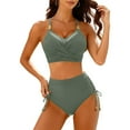 thumbnail image 1 of PNTUTB Summer Solid Color Women's Two Piece Swimsuit with Drawstring High Waisted Bikini Set, 1 of 6