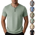 thumbnail image 1 of PNTUTB Summer Tops for Men Button-Down V-Neck T-Shirt Solid-Color Casual Loose Comfortable Breathable Versatile Short-Sleeve T-Shirts, 1 of 7