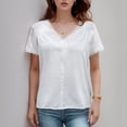 thumbnail image 1 of PNTUTB Summer Women's Casual Solid Color Lace Trimmed Patchwork V Neck Pullover Loose Short Sleeve T Shirts, 1 of 6