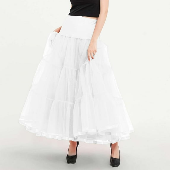 PNTUTB Summer Women's Casual Solid Color Stretch Waist Multi-Layer Mesh Skirt with Full Skirted Puffy Hem
