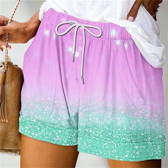 PNTUTB Summer Women's Fashion Gradient Print Casual Comfortable Elastic Waist Drawstring Shorts with Pockets