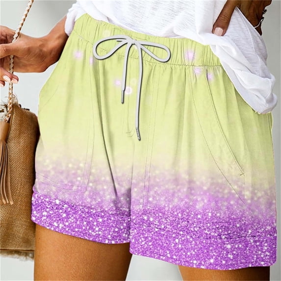 PNTUTB Summer Women's Fashion Gradient Print Casual Comfortable Elastic Waist Drawstring Shorts with Pockets
