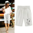 thumbnail image 1 of PNTUTB Summer Women's Fashion Print Cotton-Linen Blend Elastic Waist Drawstring Pockets Casual Loose Shorts, 1 of 6