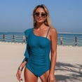 thumbnail image 1 of PNTUTB Summer Women's Fashion Solid Color Ruffled Asymmetric Strap One Piece Swimsuit with Built-in Cups, 1 of 6
