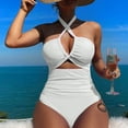 thumbnail image 1 of PNTUTB Summer Women's Fashion Solid Color Strapless Cross Neck Tie Back Halter One Piece Swimsuit, 1 of 6