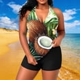 thumbnail image 1 of PNTUTB Summer Women's Plus Size Fashion Print Halter Neck V Neck Backless Top Two Piece Swimsuit Set with Padded Bra, 1 of 6